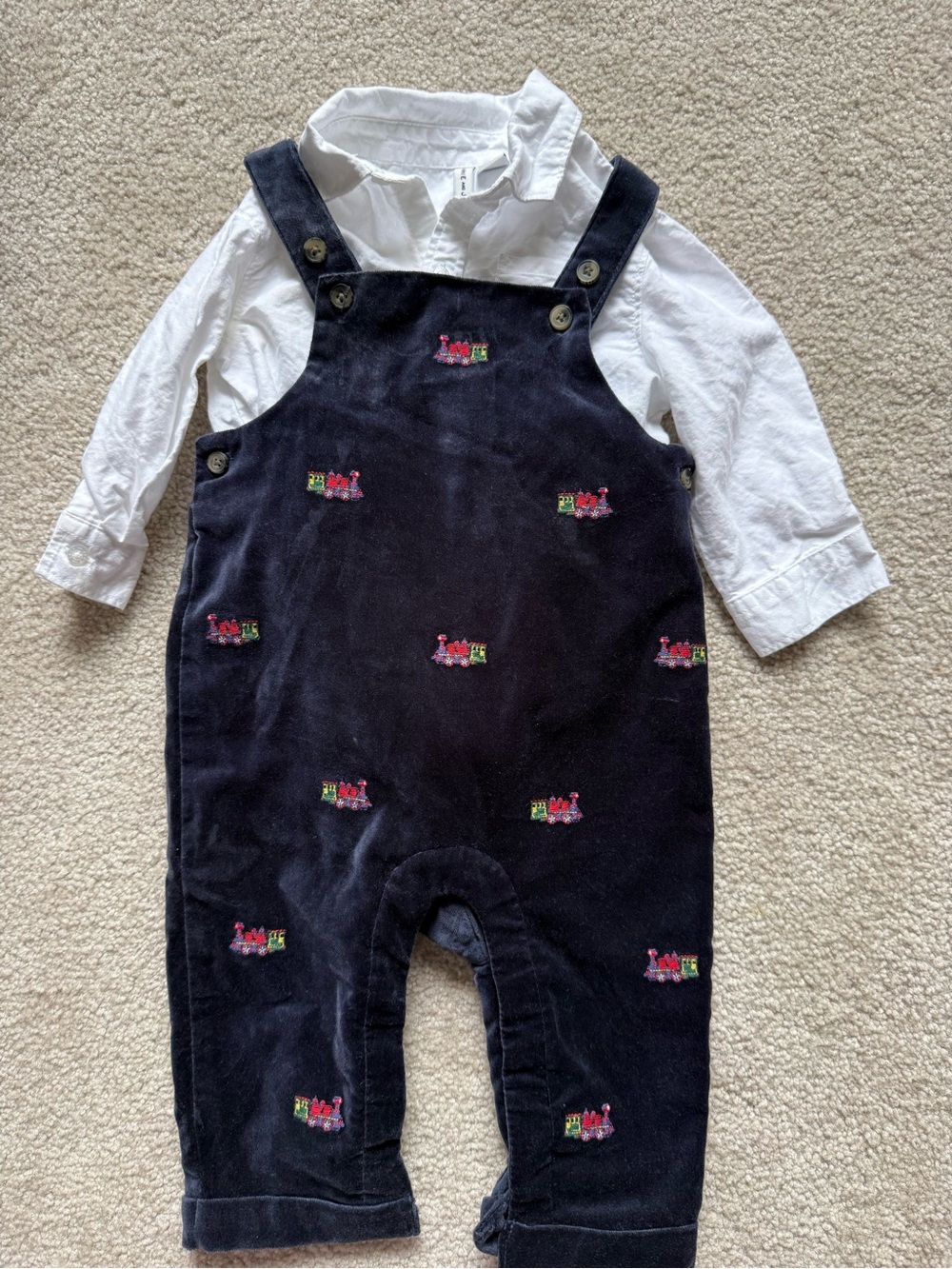 Janie and Jack Coordinating Train Overalls and White Button Up